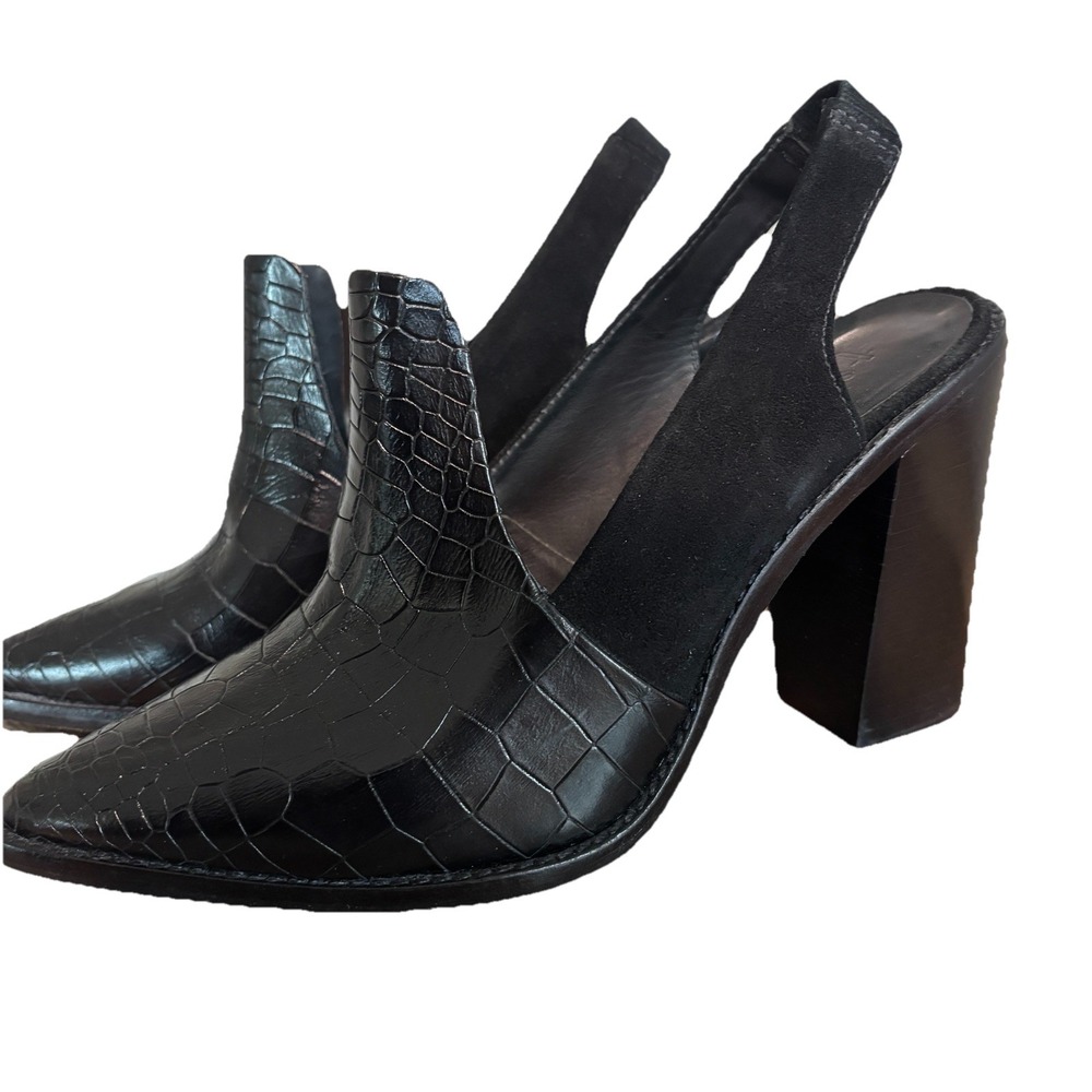 Tibi Croc Embossed Suede Pointy Toe Slingback Size 7 Block Heel Classy MSRP $425